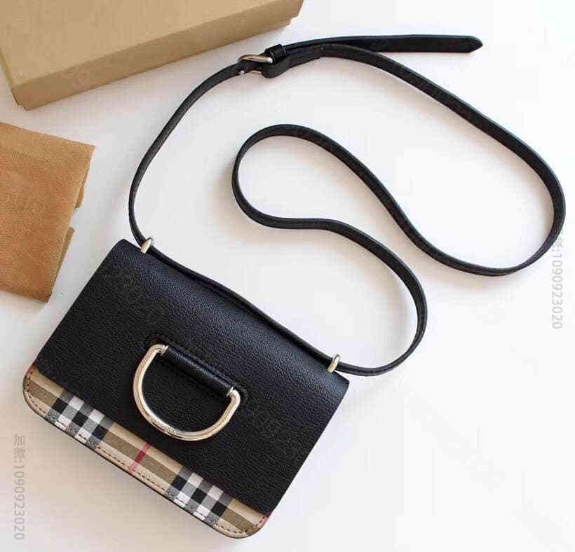 巴宝莉/Burberry 迷你 Vintage 格纹拼皮革 D 型环包 40...