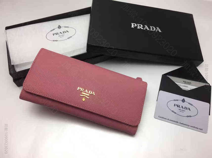 顶级原单 PRADA普拉达P家十字纹牛皮女士皮夹 1M1132樱花粉 官网女...