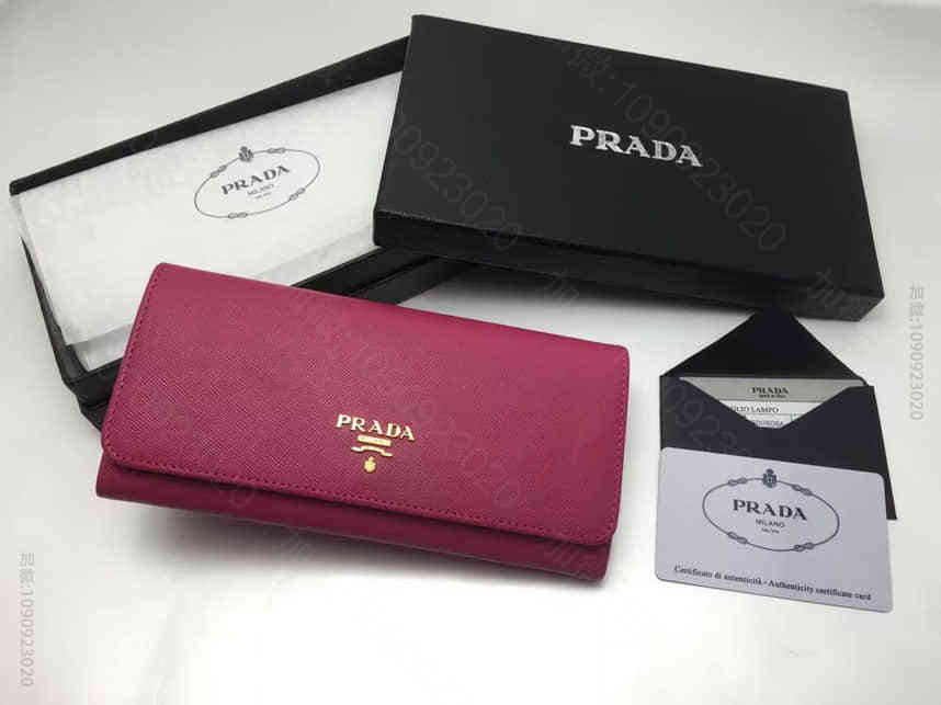 海外代购 PRADA普拉达P家十字纹牛皮女士皮夹 1M1132玫红 官网女士...