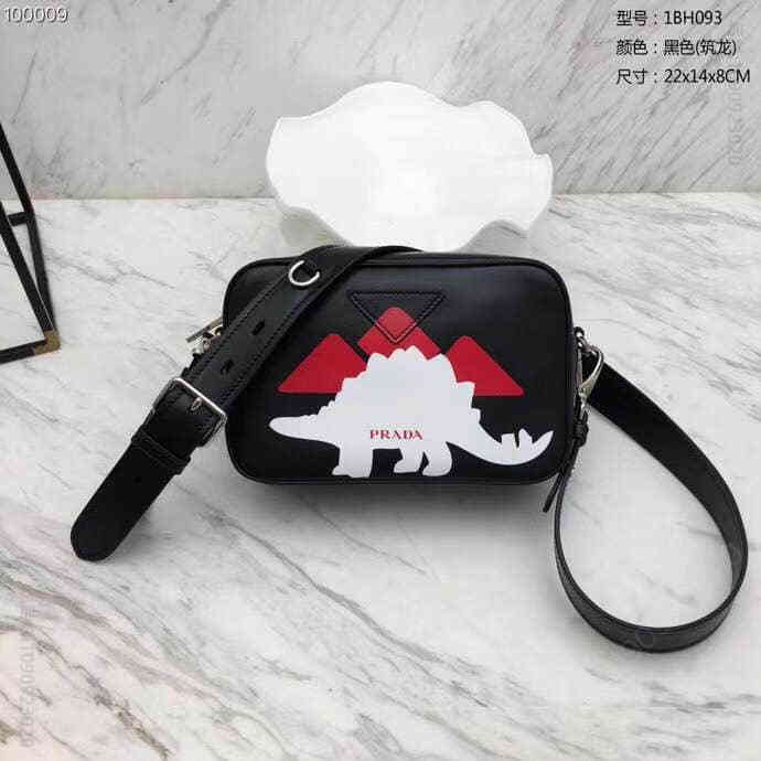 普拉达/Prada 恐龙印花Logo 皮革单肩包1BH093