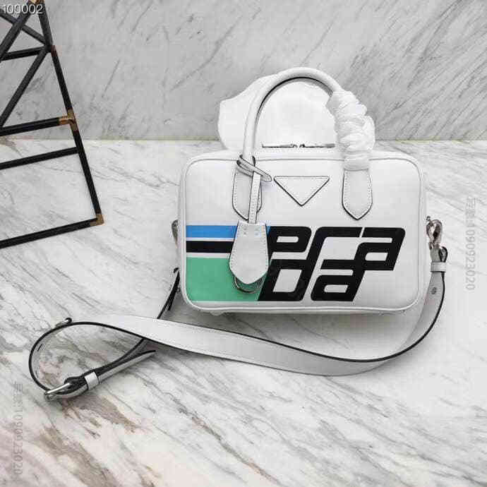 普拉达/Prada 印花Logo小号皮革手提包 1BB049