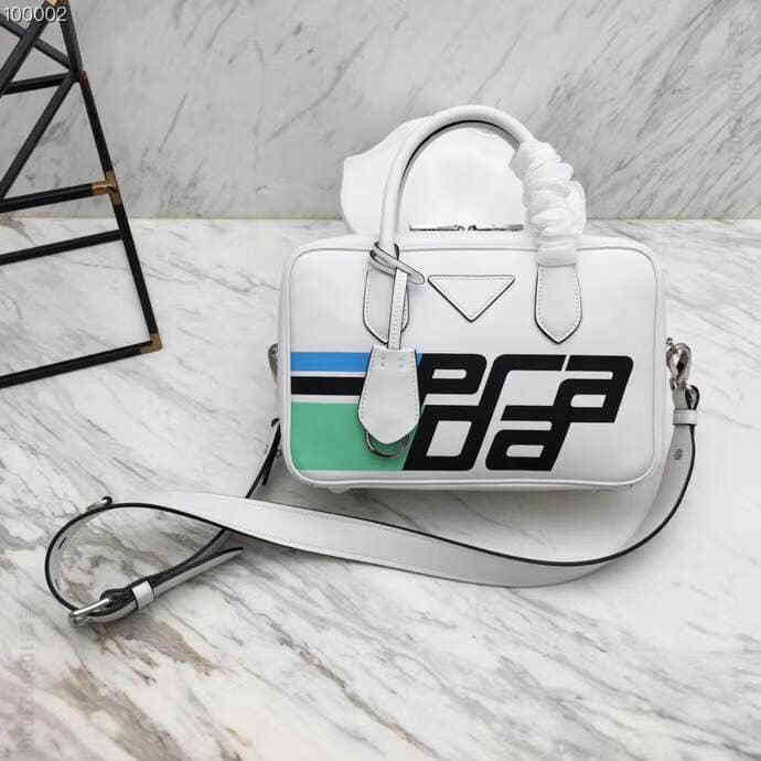 普拉达/Prada 印花Logo小号皮革手提包 1BB049