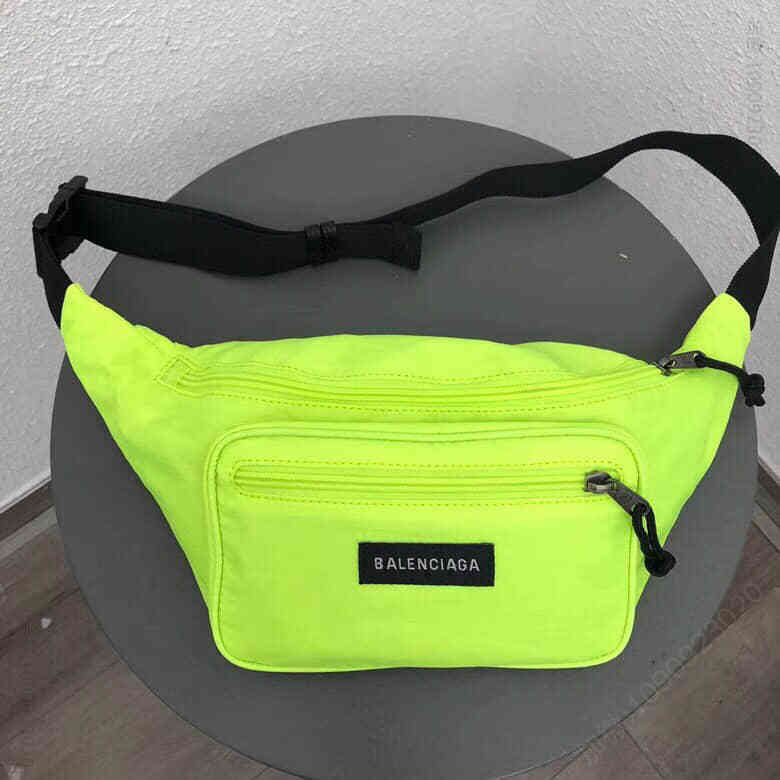 Balenciaga/巴黎世家 字母logo凹造型尼龙布腰包 荧光绿