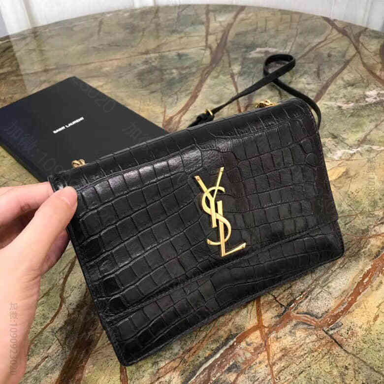 圣罗兰/ysl SUNSET小号压花鳄鱼纹翻盖包 515822