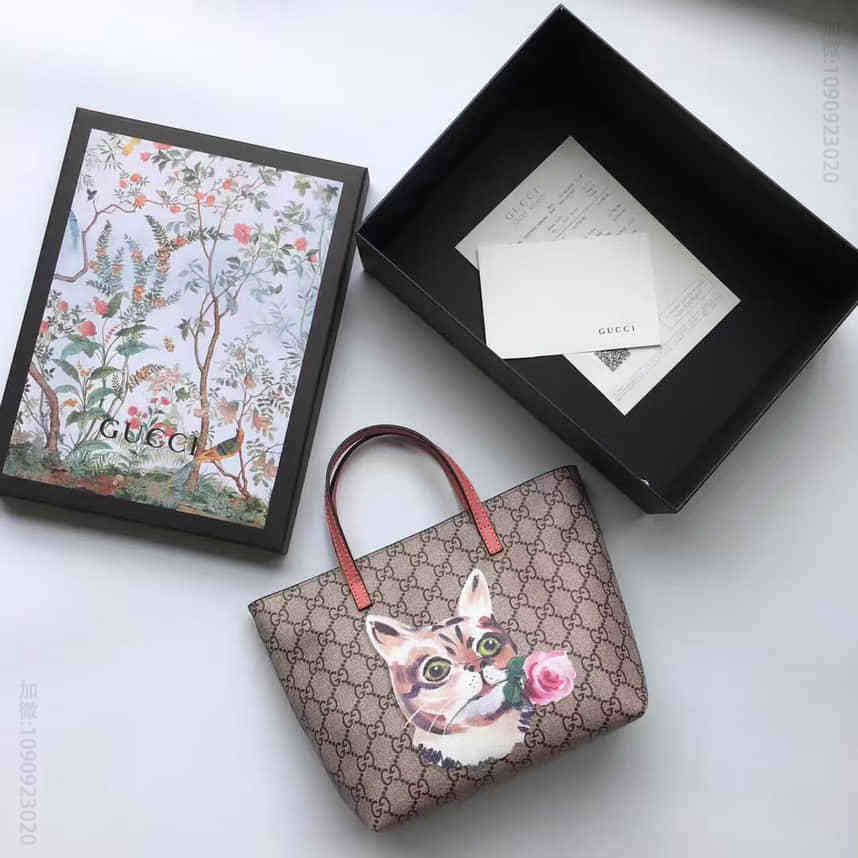 Gucci古驰 2016秋冬火爆最萌mini 猫咪 狗狗卡通购物袋 410812迷你萌宠手提包