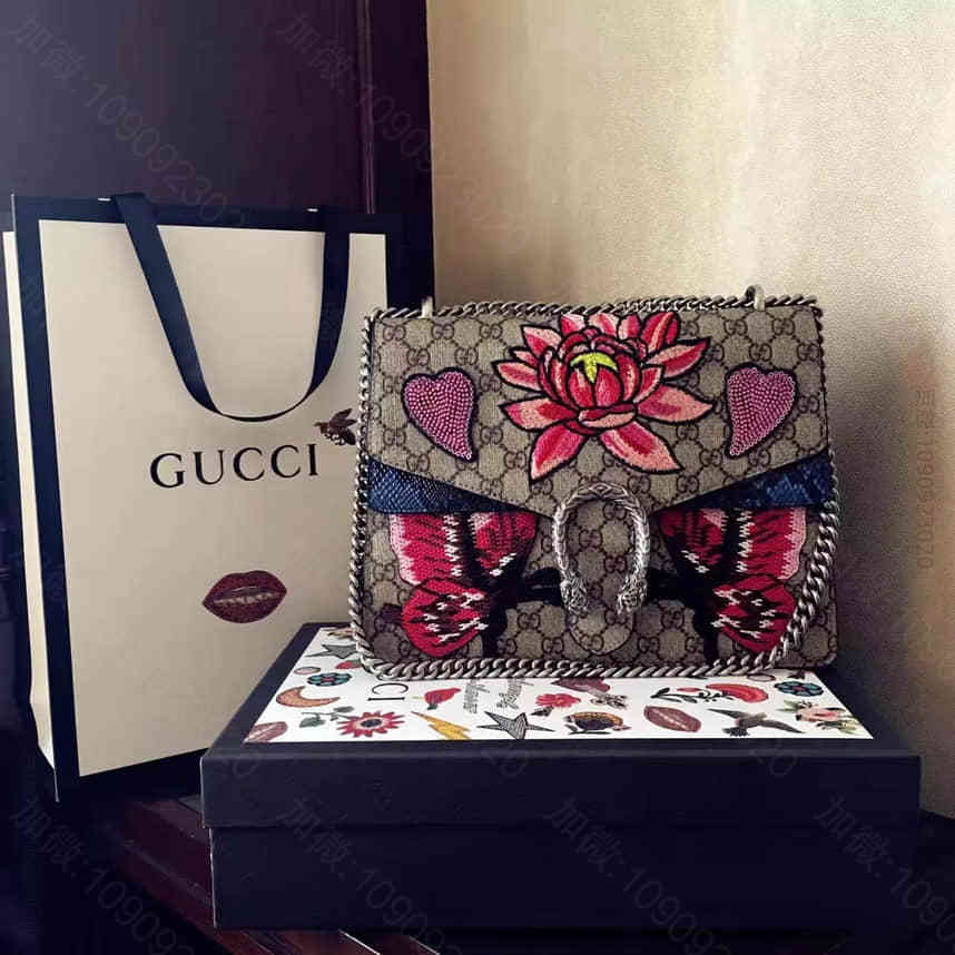 Gucci古驰 最新酒神定制系列 荷花蝴蝶刺绣单肩斜挎包 400235