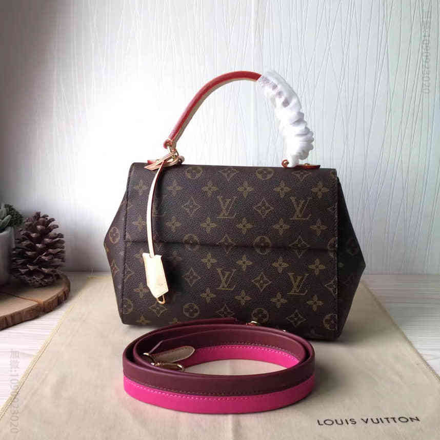 高仿LV女包 LV女包 LV路易威登老花单肩女包CLUNY拼色肩带女士手提包M42738 原单LV M42738