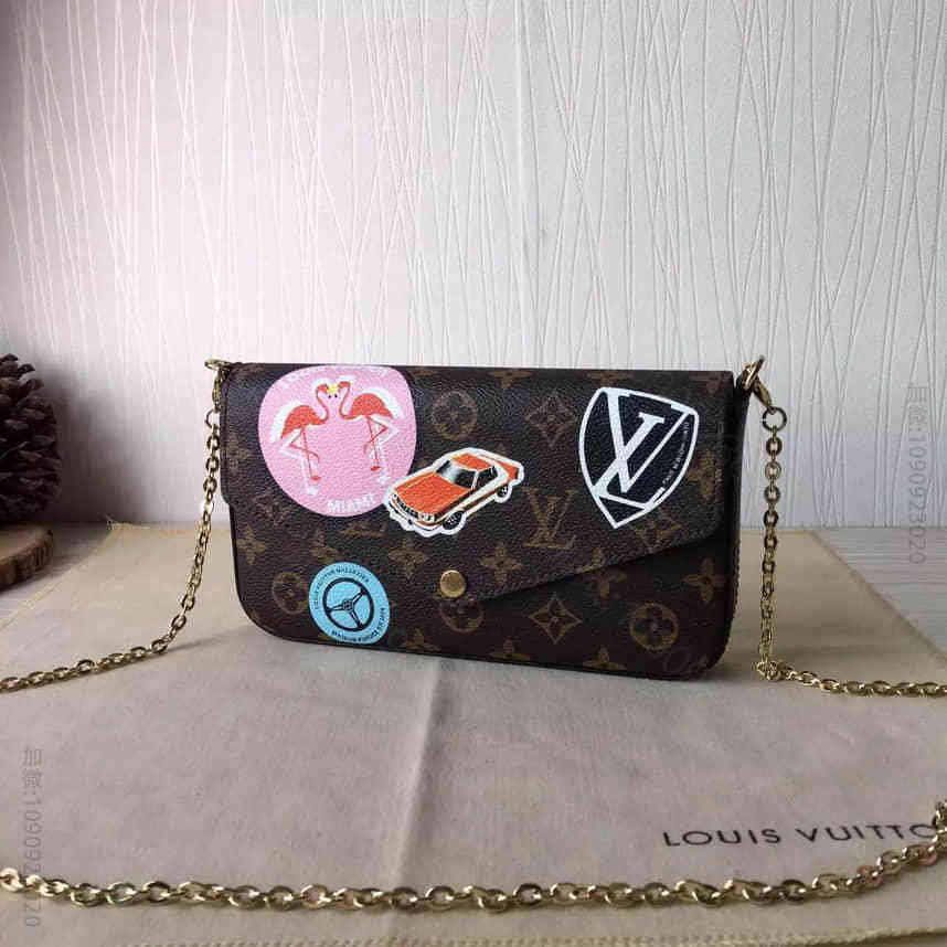 LV FELICIE 三件套单肩包手拿包斜挎链条包 LV徽章信封包M6124...