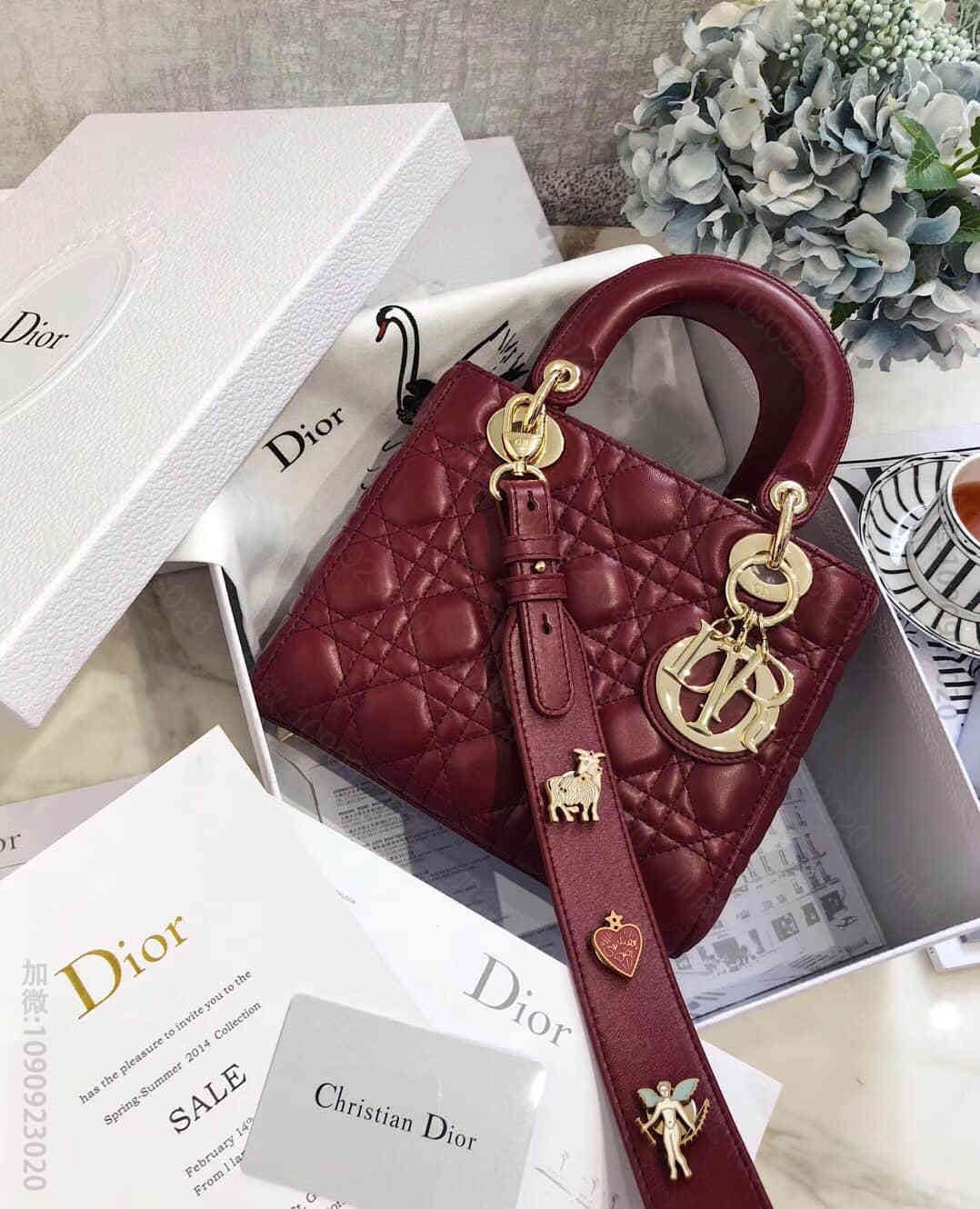 迪奥 18新款 My Lady Dior 徽章系列4格戴妃包