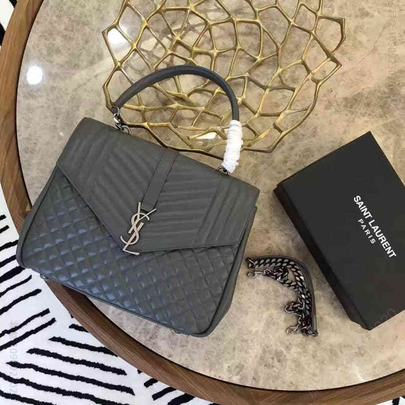 YSL法国官网原单圣罗兰SAINT LAURENT Monogram大号手提单肩斜挎包436694 灰色