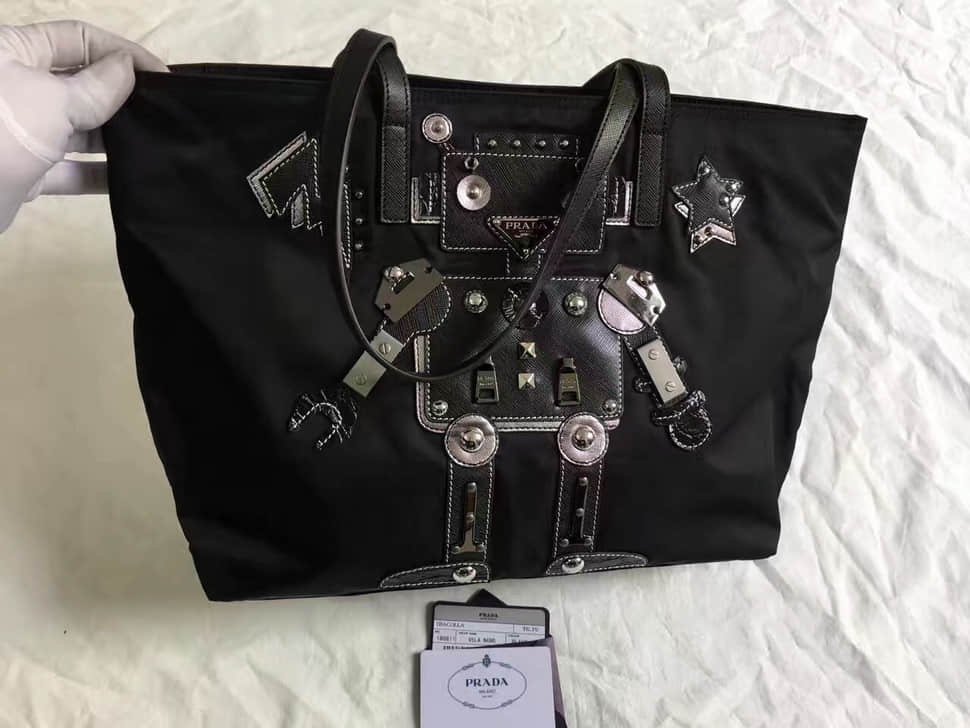 官网同款 普拉达PRADA专柜最新款尼龙防水布机器人购物袋1BG052