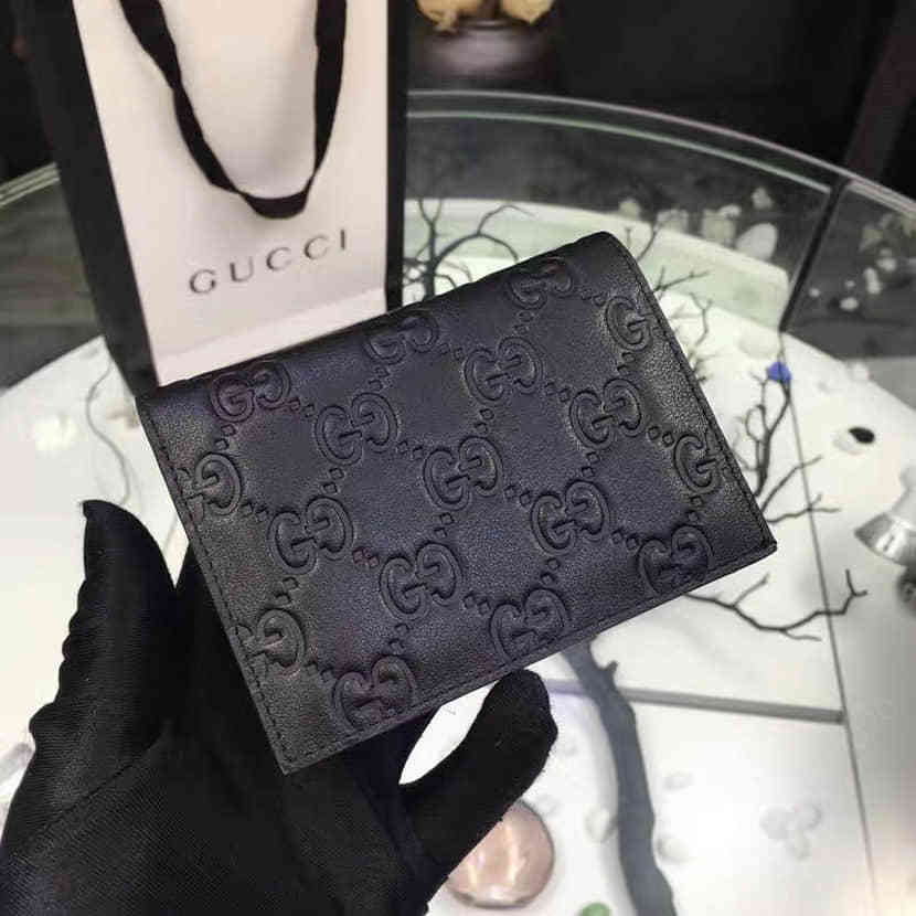 Gucci古驰 专柜同款 双G压花小牛皮短款按扣零钱皮夾/钱包410120黑色