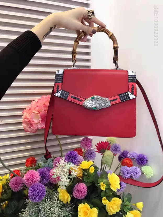 Gucci古驰 翻盖蛇头扣水晶宝石竹节手提包 Lilith真皮手提包453751