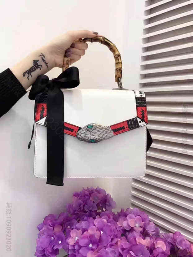 Gucci古驰 翻盖蛇头扣蝴蝶结竹节手提包 Lilith真皮手提包45375...