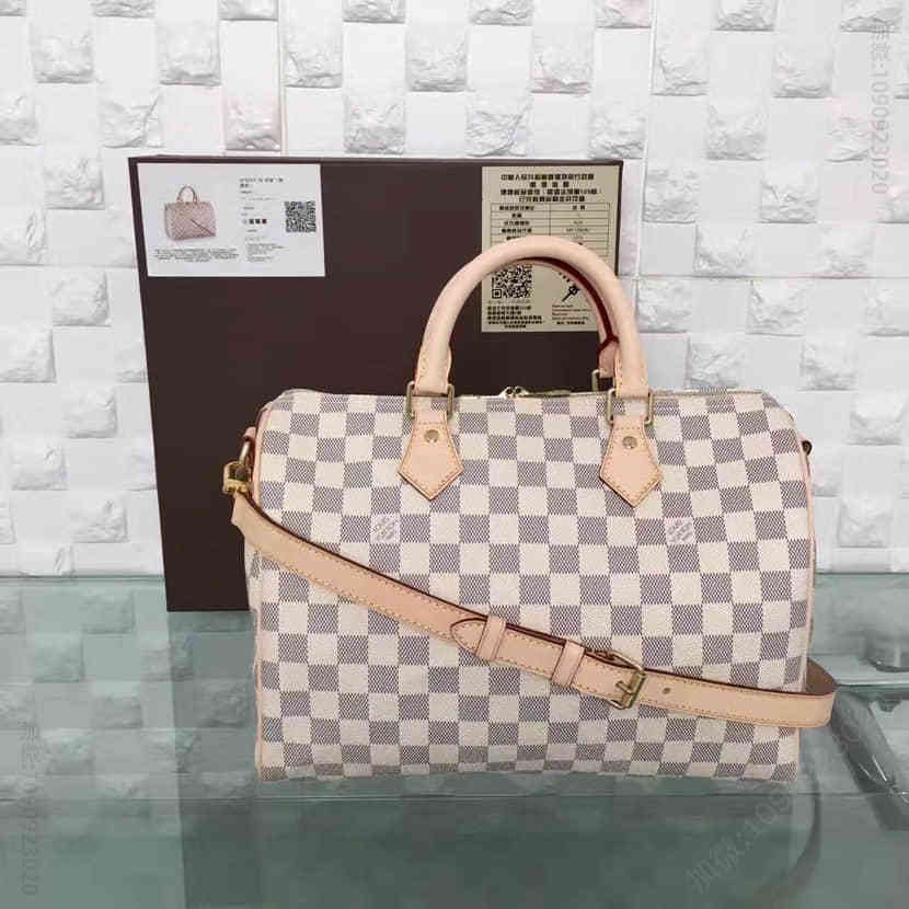 LV N41373 路易威登Speedy 30 手袋（配肩带）Damier Azur 帆布白格