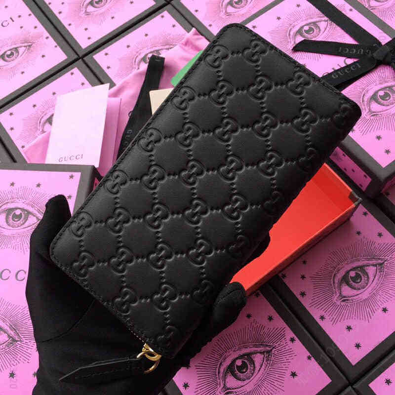 Gucci古驰/欧洲正品原单GG全皮印花钱夹 410102黑色全皮