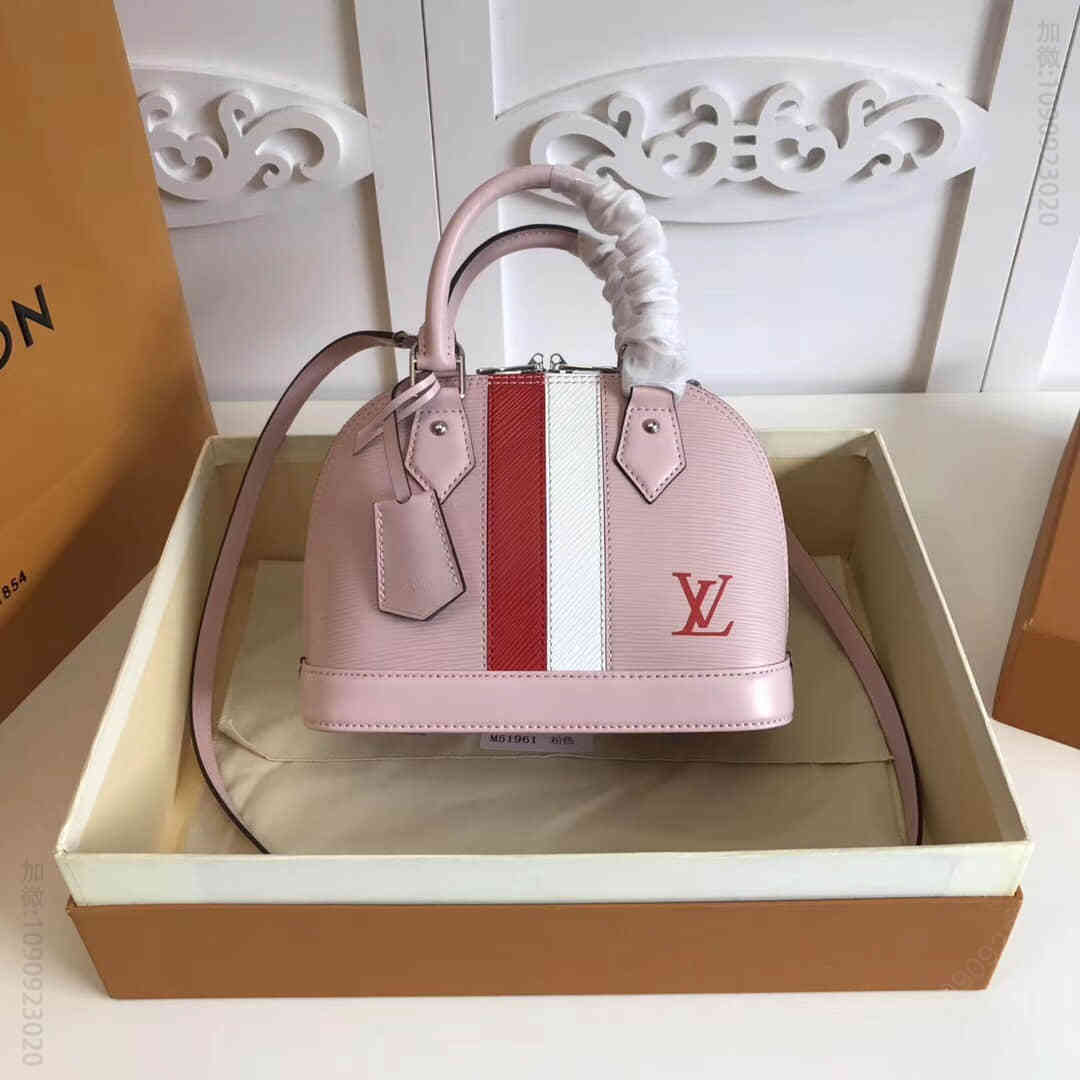 原单LV女士手提包 LV/路易威登 水波纹Epi皮革双色条纹Alma BB手袋 M51961 高仿LV手提包 M51961