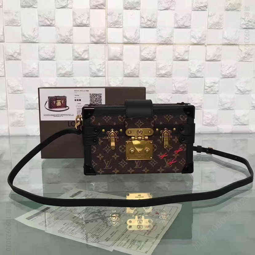LV M40273 路易威登Petite Malle手袋 经典老花Monogram小箱盒子斜挎包
