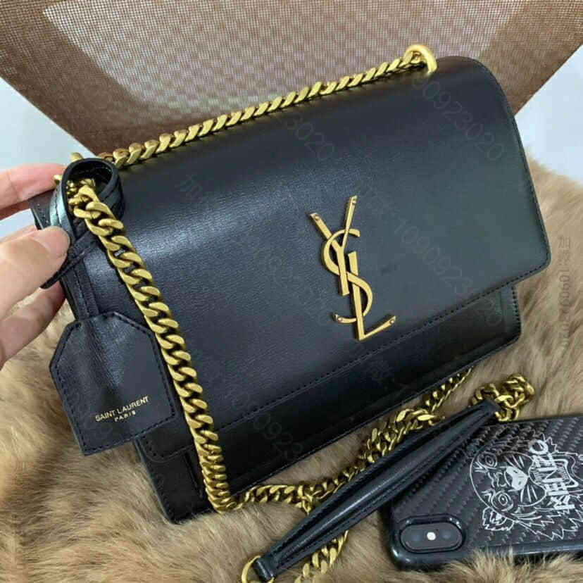 YSL/圣罗兰 sunset牙签纹牛皮黑色邮差包 442906