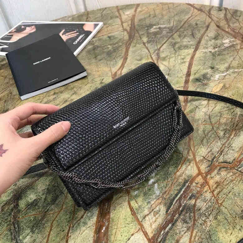YSL圣罗兰 新款SAC MINI POCHETTE蜥蜴纹手拎斜挎包 498688