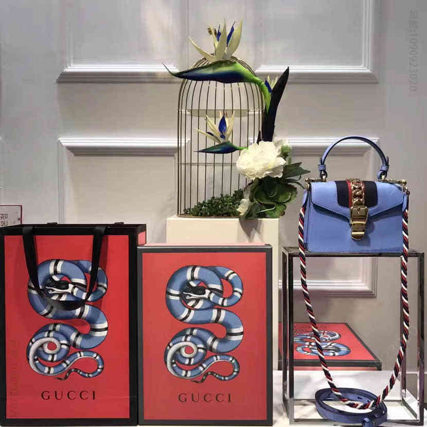 Gucci古驰 专柜代购 470270 Sylvie真皮迷你手袋 尼龙织带手提包