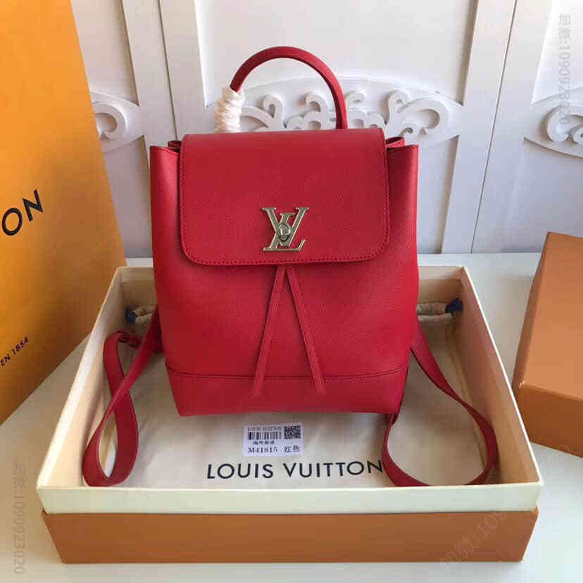 LV/路易威登 小牛皮Lockme双肩包M41814 宝石红