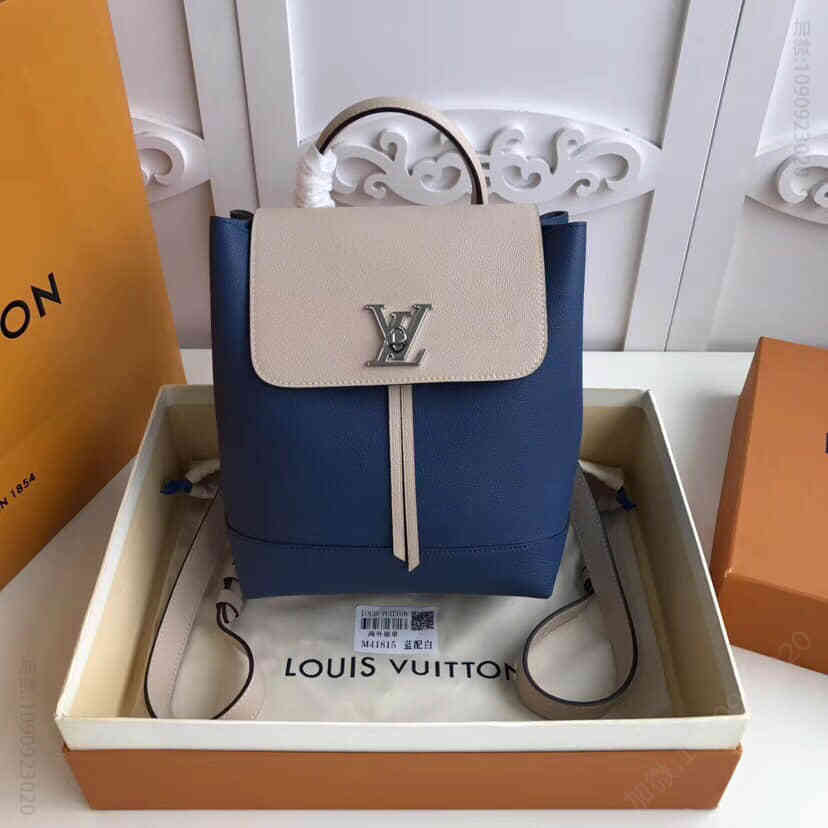 LV/路易威登 小牛皮Lockme双肩包 蓝配白