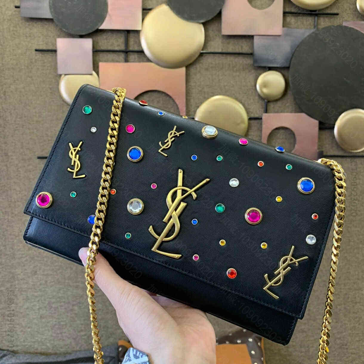 圣罗兰/Ysl KATE 中号彩色水晶装饰黑色链条包 364051