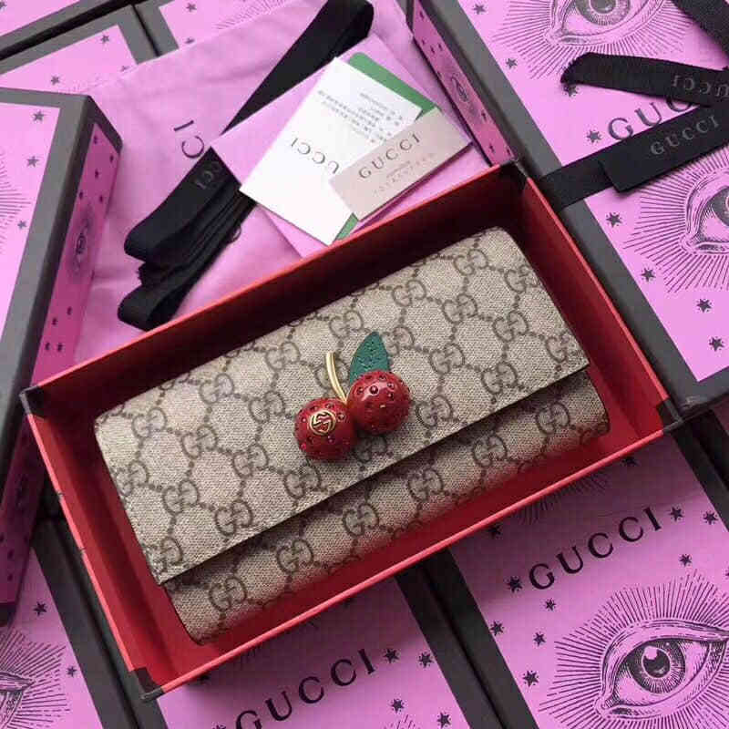 Gucci古驰/GG Garden纪念品 樱桃水钻对折钱包 476055