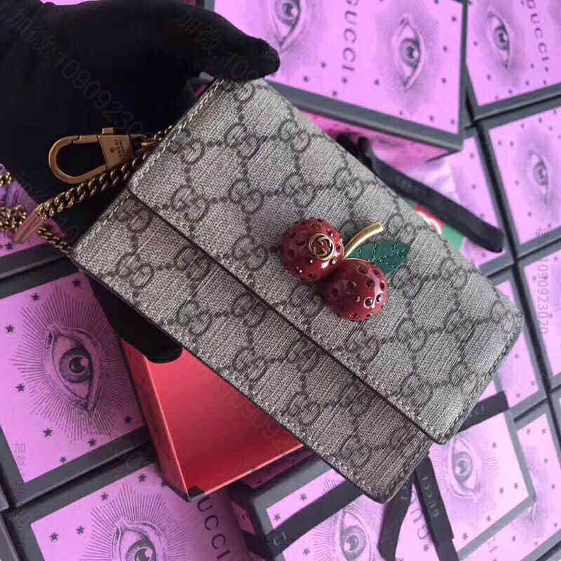 Gucci古驰 /GG Garden纪念品 樱桃水钻迷你链条包 481291