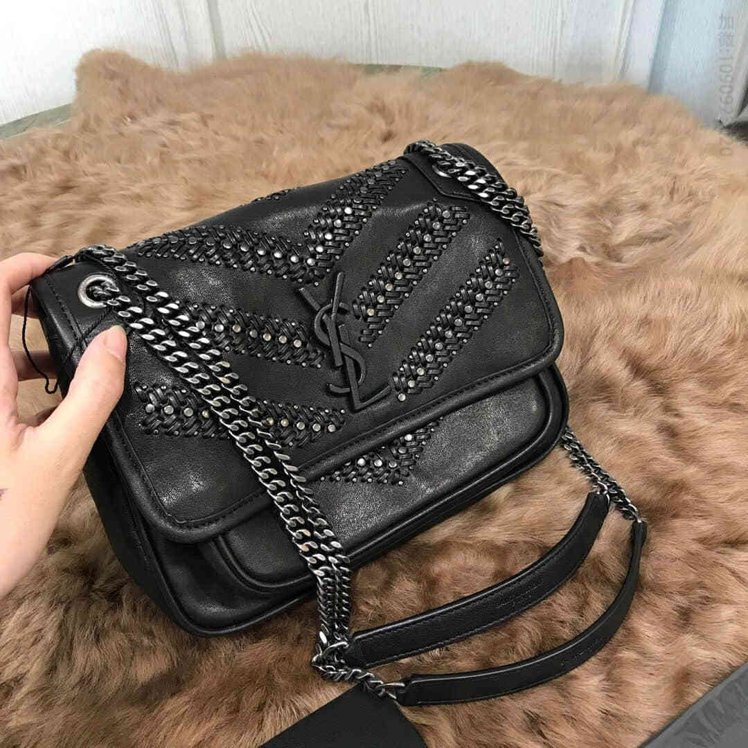 圣罗兰/ysl NIKI最新款编织+铆钉邮差包 533037