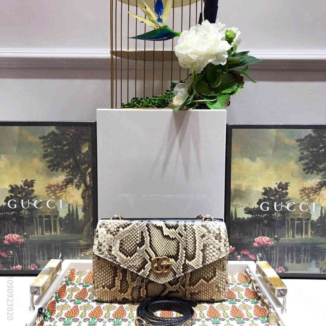 Gucci古驰/ 水晶虎头蟒蛇皮中号双面肩背包 524822