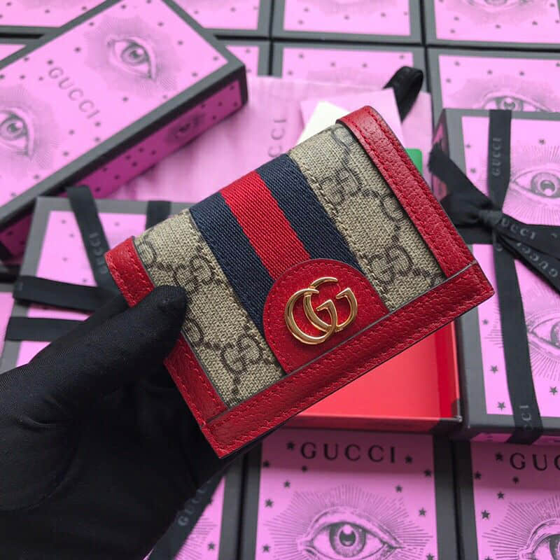 Gucci古驰/Ophidia Card Case复古织带装饰拉链卡包 52...