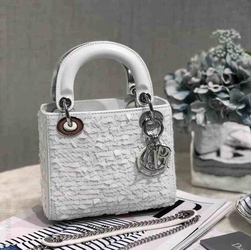 迪奥/Dior Lady mini 雪花珠绣手提包