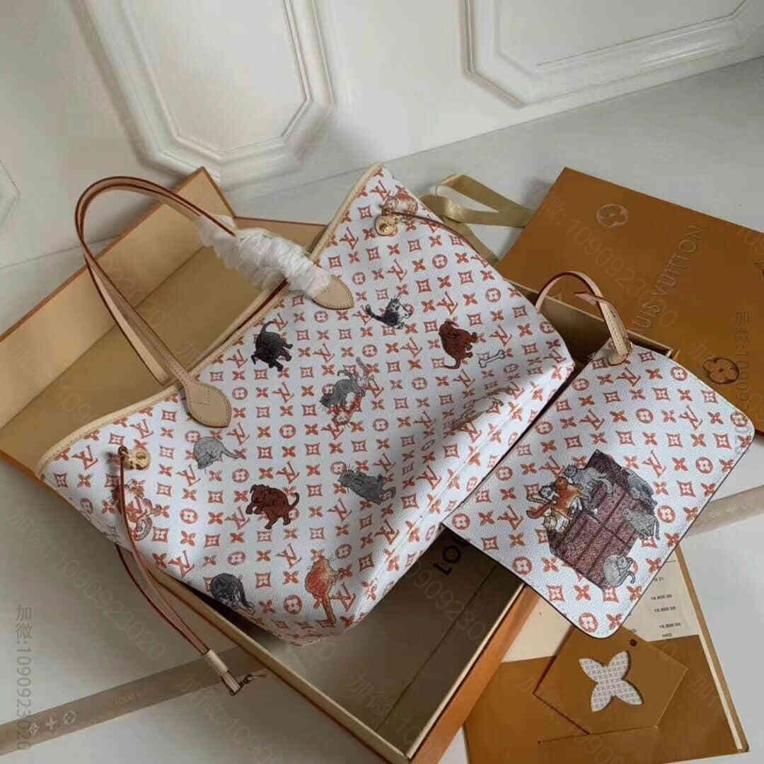 LV路易威登 19限定款Neverfull 猫咪子母购物袋 女包 M4445...