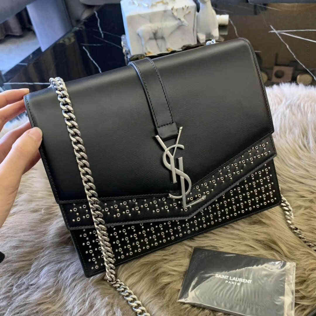 YSL/圣罗兰 SULPICE中号黑色银色孔眼链条包 532629