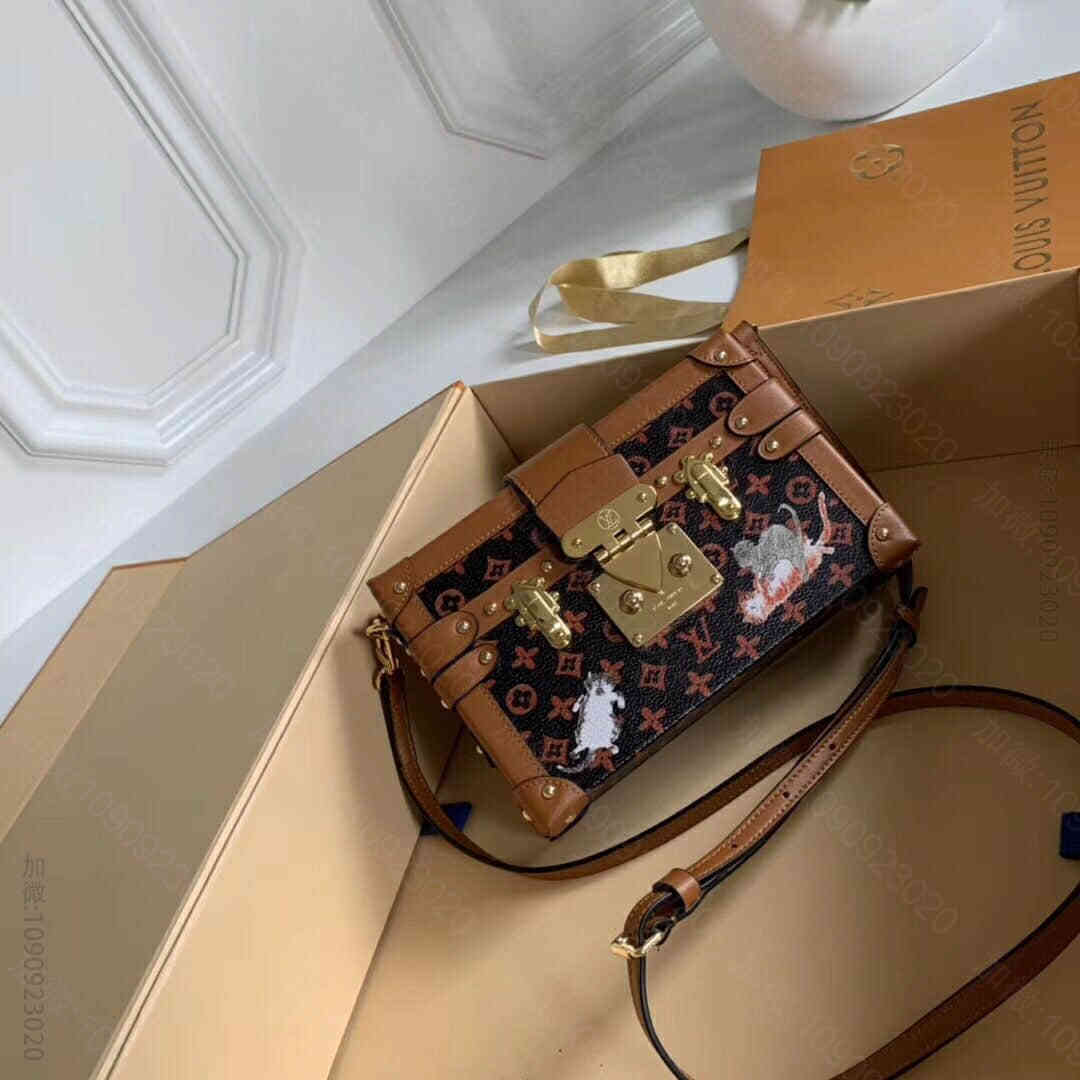 LV路易威登女包 18新款限量猫咪图案复古老花盒子包PETITE M4440...