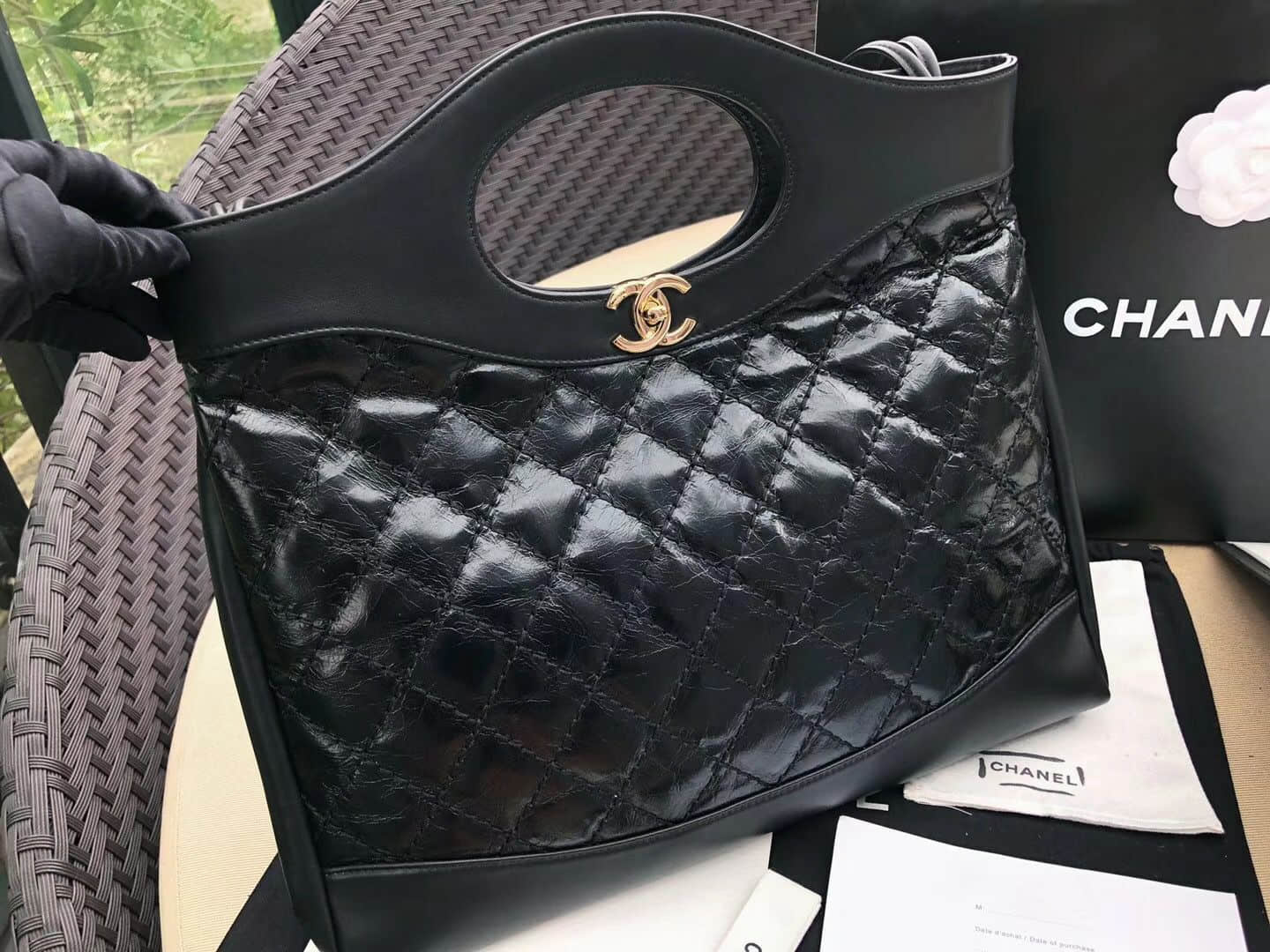 Chanel/香奈儿 黑色皱纹小牛皮31购物袋