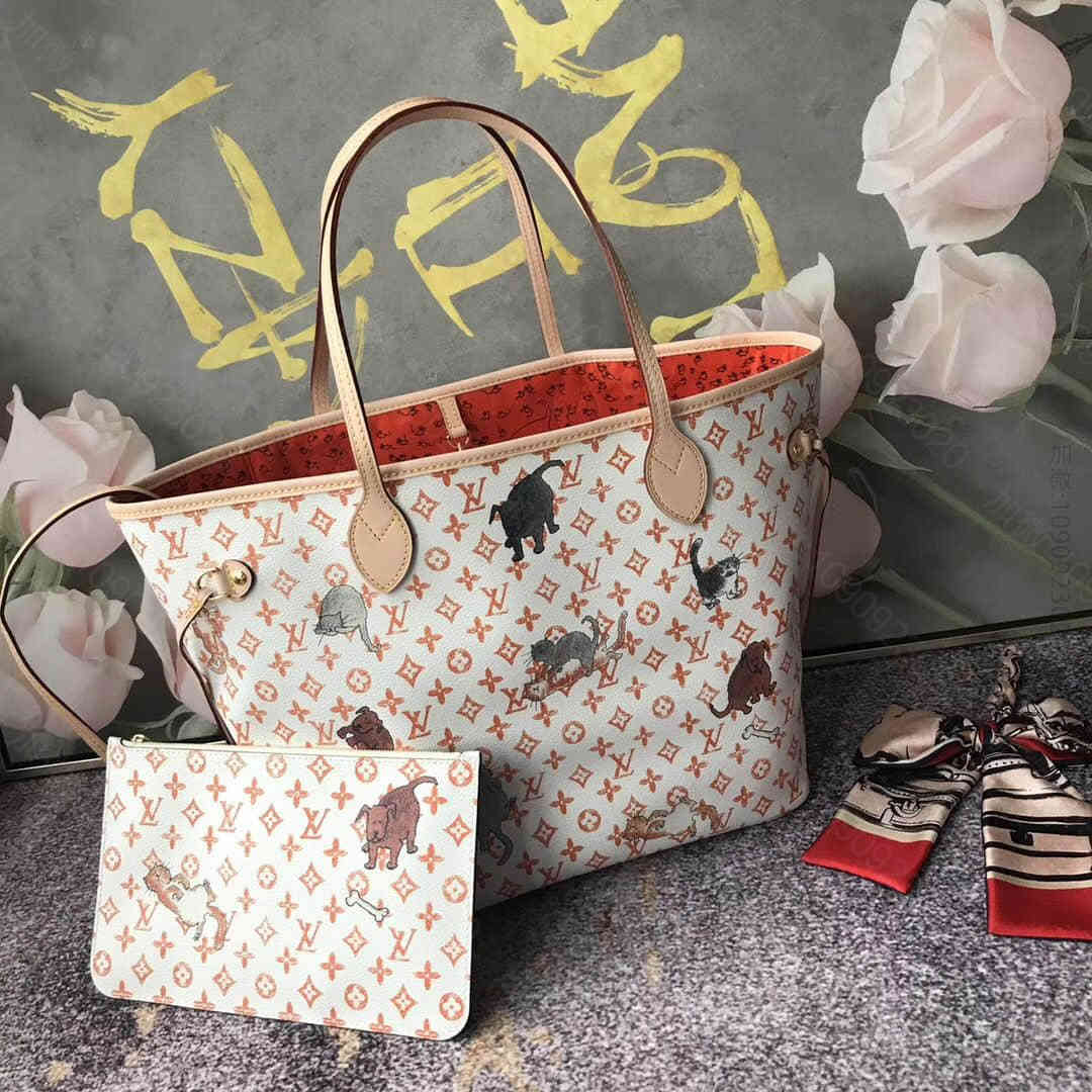 LV路易威登 19限定款 NEVERFULL 老花猫咪字母购物袋 女包 M4...