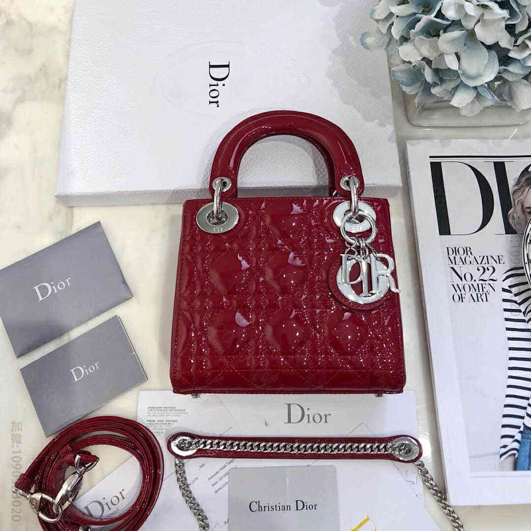 Dior/迪奥 Mini lady classic 系列漆皮大红三格戴妃包 ...