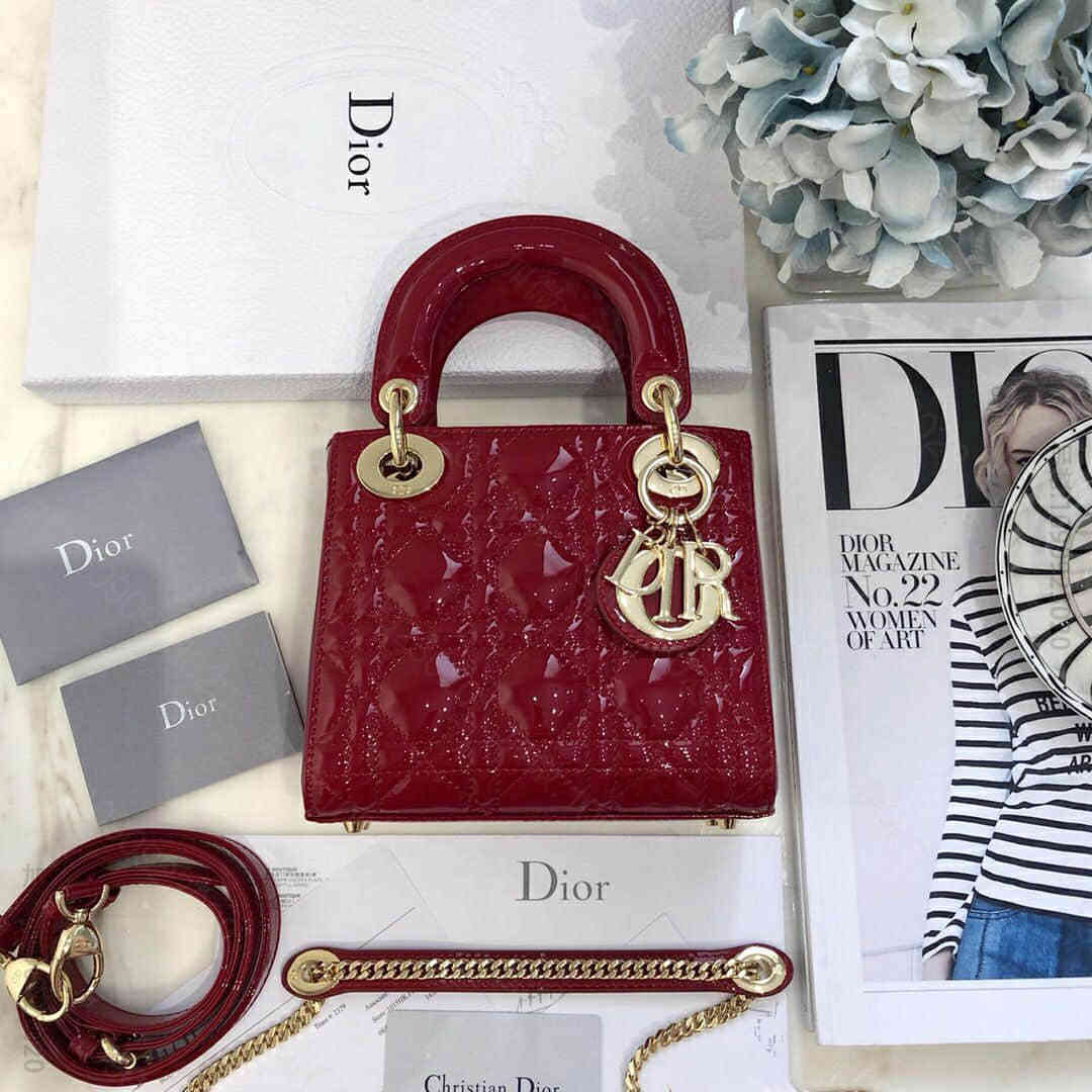 Dior/迪奥 Mini lady classic 系列漆皮大红三格戴妃包 ...