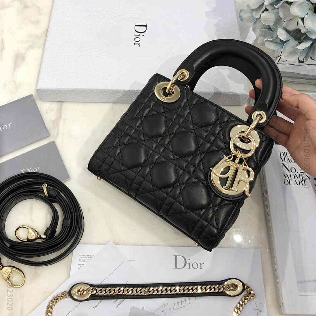 Dior/迪奥 Mini lady classic 系列羊皮黑色三格戴妃包 ...