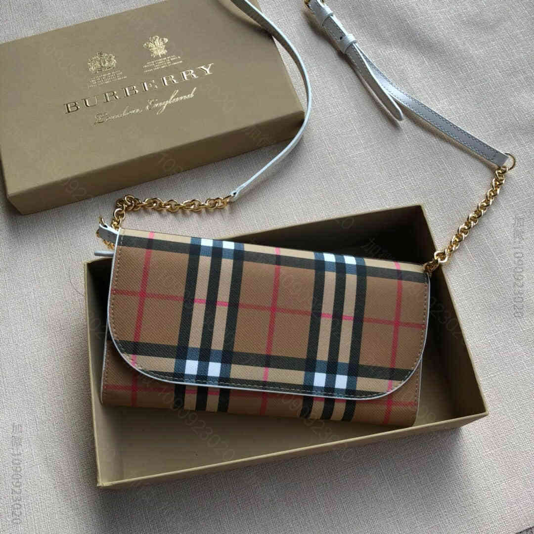 巴宝莉/Burberry B家英国精纺Vintage复古格纹拼牛皮钱夹