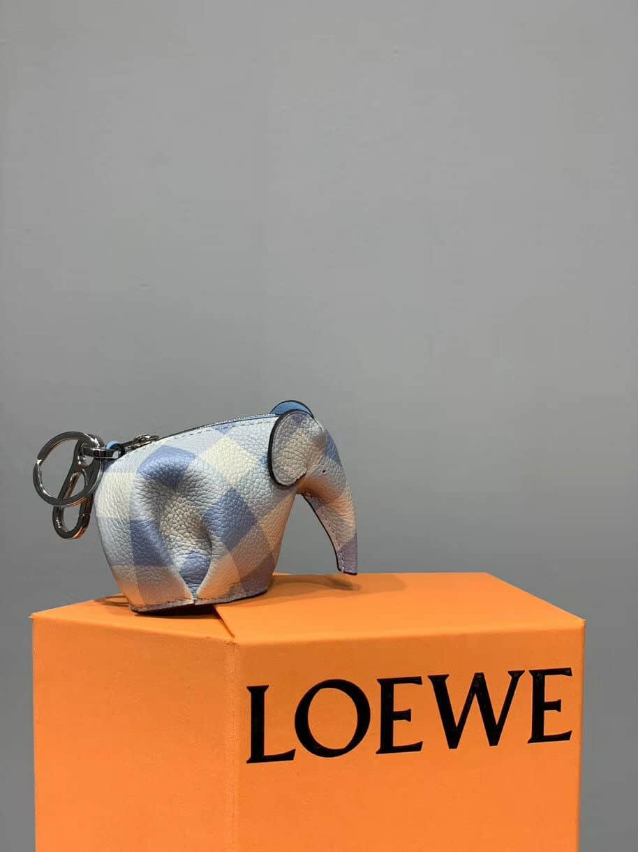 罗意威/Loewe 蓝格子 Elephant Charm小象挂饰