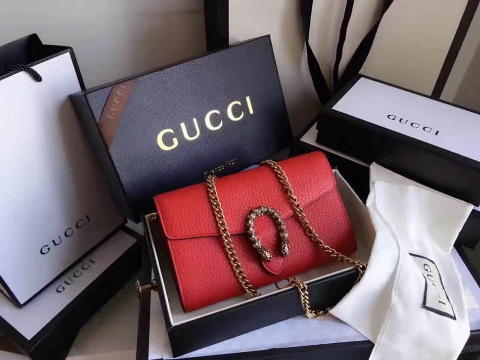 Gucci古驰 酷奇女士新款气质百搭长款链条单肩包手包钱包带钻虎头401231