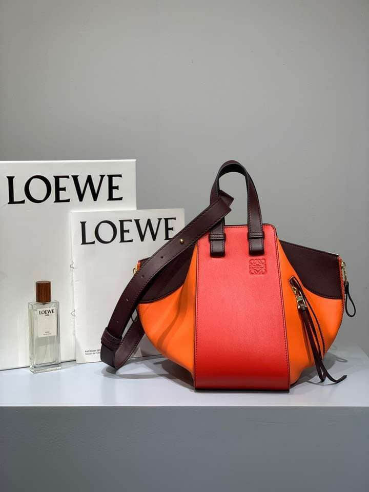 Loewe/罗意威 橘红拼Hammock bag吊床包 小号