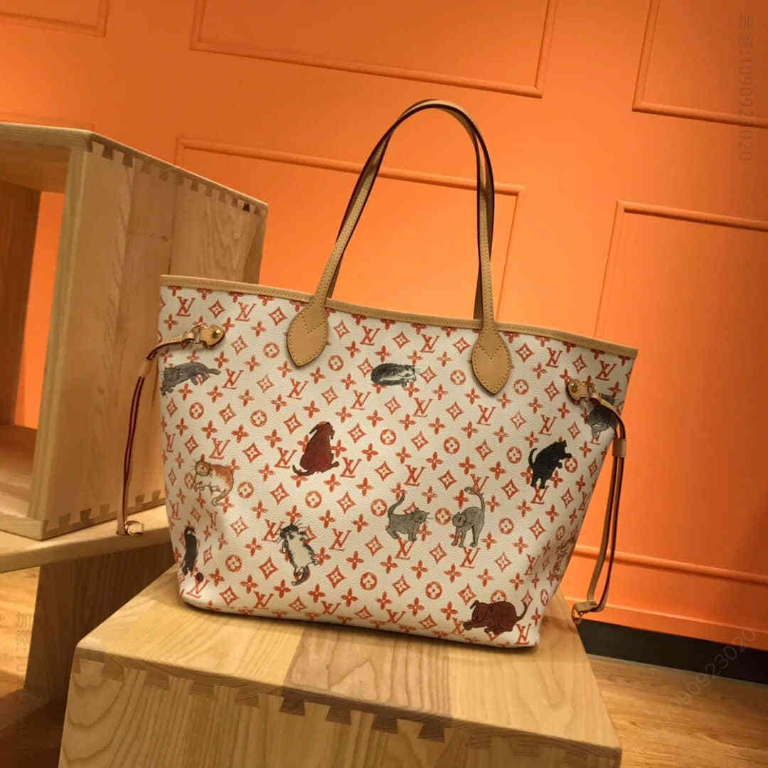 LV路易威登 19限定款 NEVERFULL 老花猫咪字母购物袋 女包 M44459