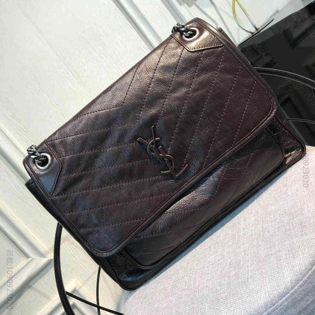 ysl/圣罗兰Saint Laurent大号niki复古旧褶皱雾绗缝皮革邮差...