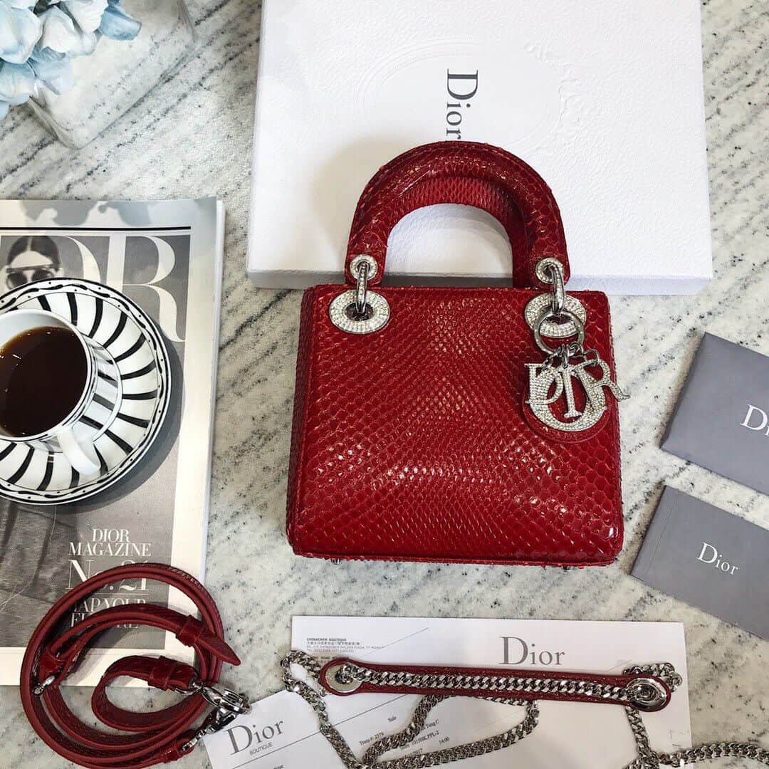 迪奥女士手提包 Dior/迪奥 Lady mini 限量版蟒蛇皮 手提包 