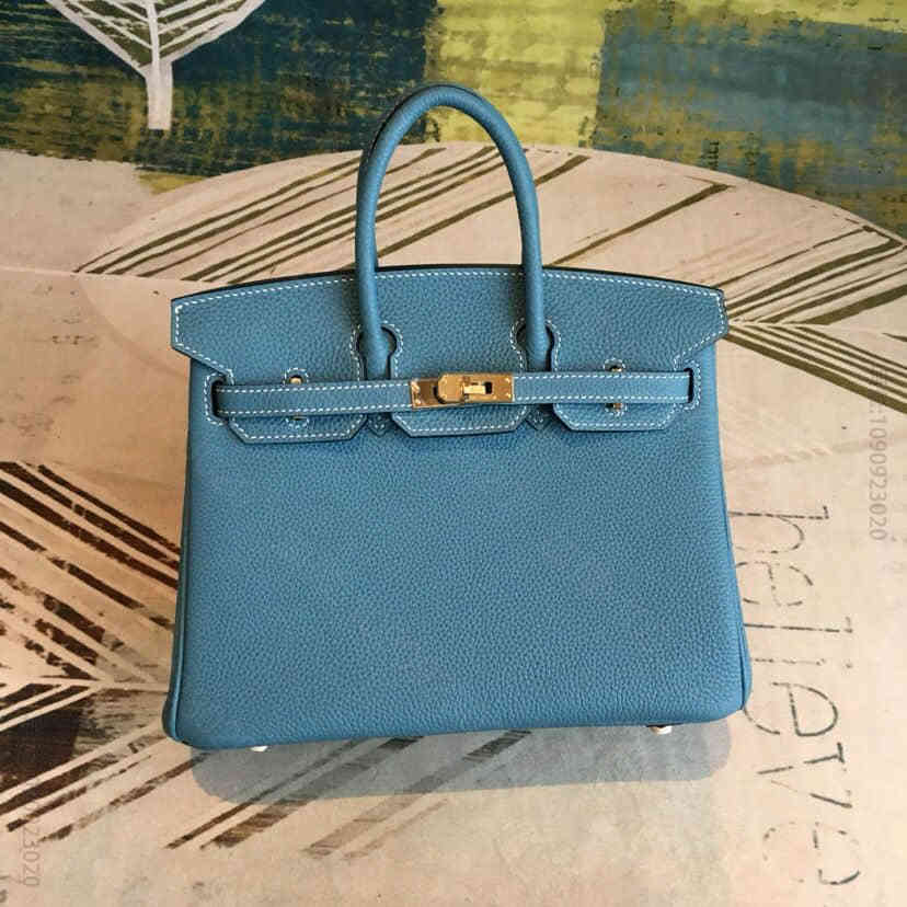 Hermes/爱马仕 Birkin 25cm togo小牛皮 中蓝 蜜蜡线手...